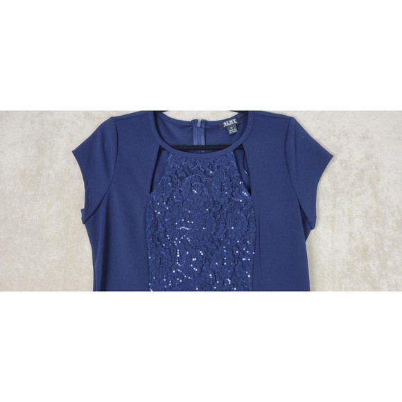 SL Fashions Women's Short Sleeve Dress Lace Embossed Sequin Blue Size 10 - Picture 4 of 16